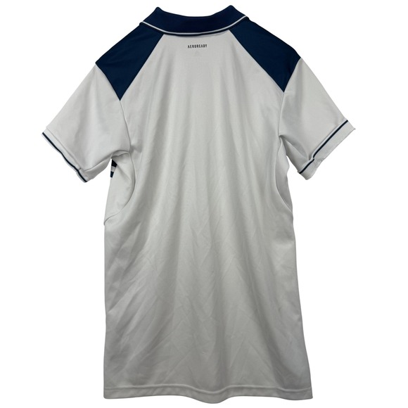 Adidas Golf‎ Polo Shirt Mens Medium Blue White Striped Aeroready Collared - Picture 3 of 7
